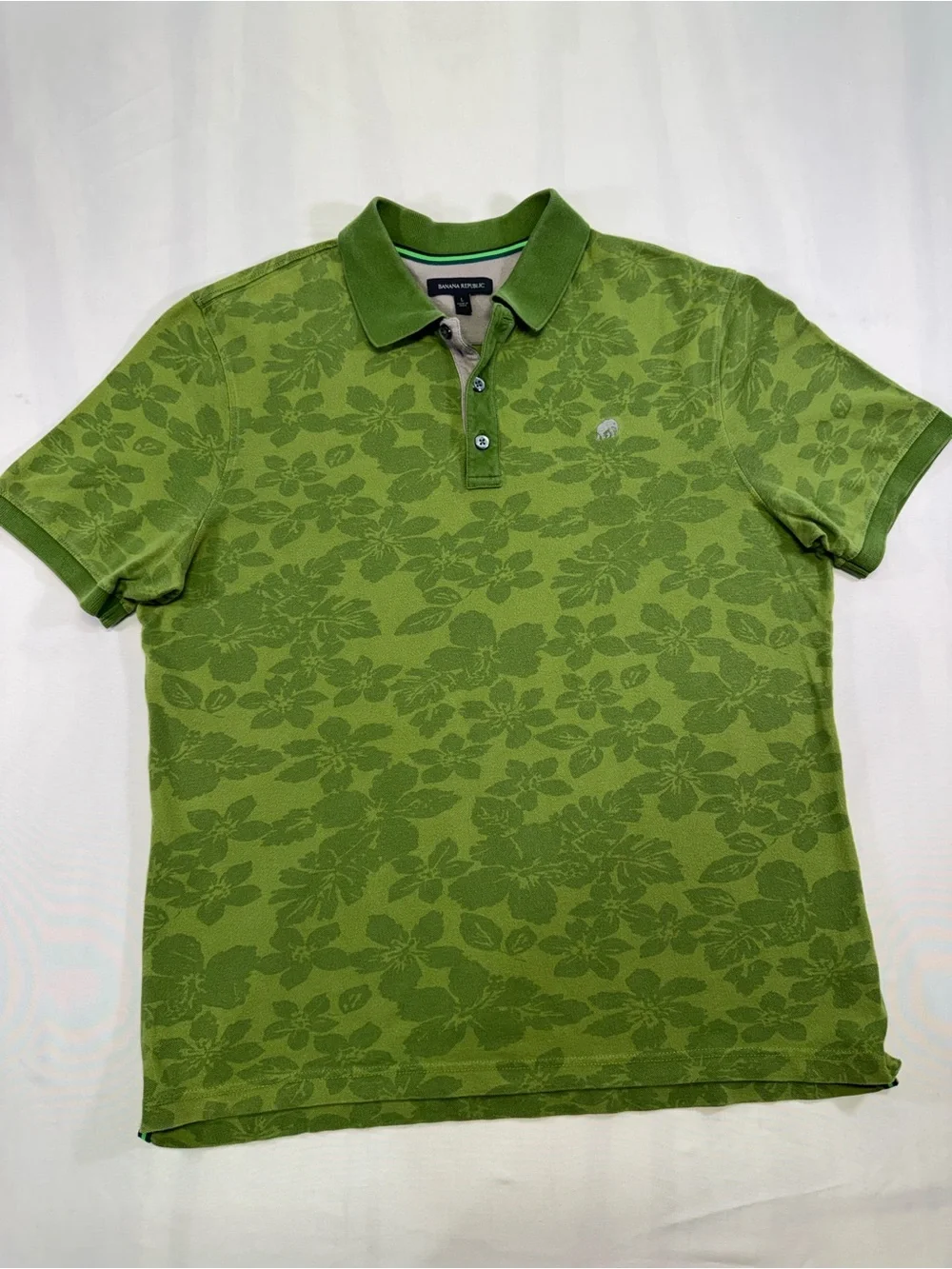 Banana Republic Olive Green Floral Jacquard Polo
